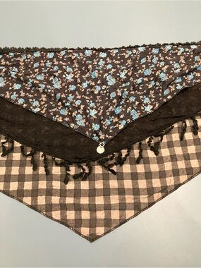Floral & Gingham Layered Triangle Scarf Skirt - Blue on Brown